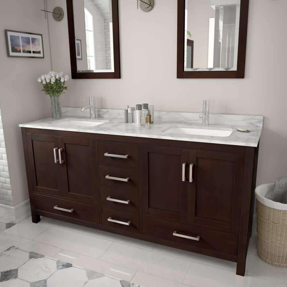 Wyndham Collection Sheffield 80" Freestanding Double Bathroom Vanity with Marble Top