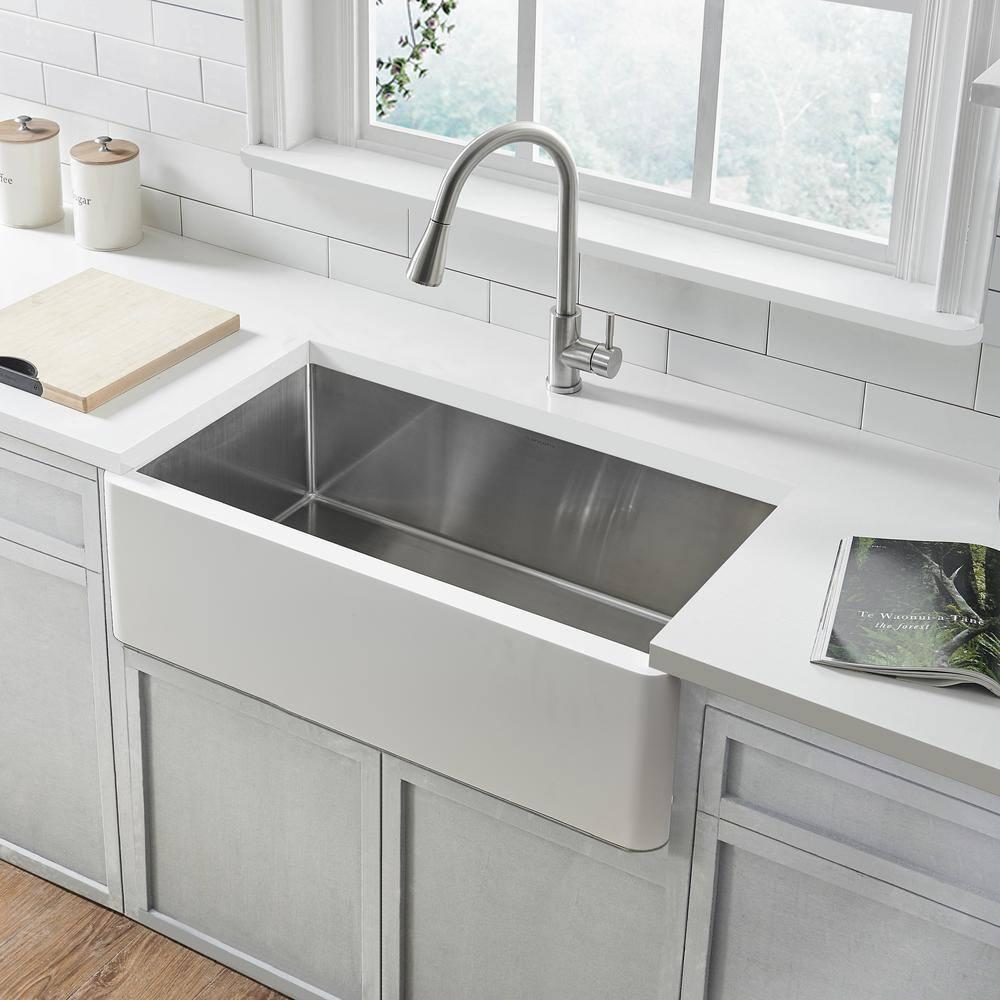 Holbrook Matte White and Stainless Steel 30 in. Farmhouse Apron Kitchen Sink