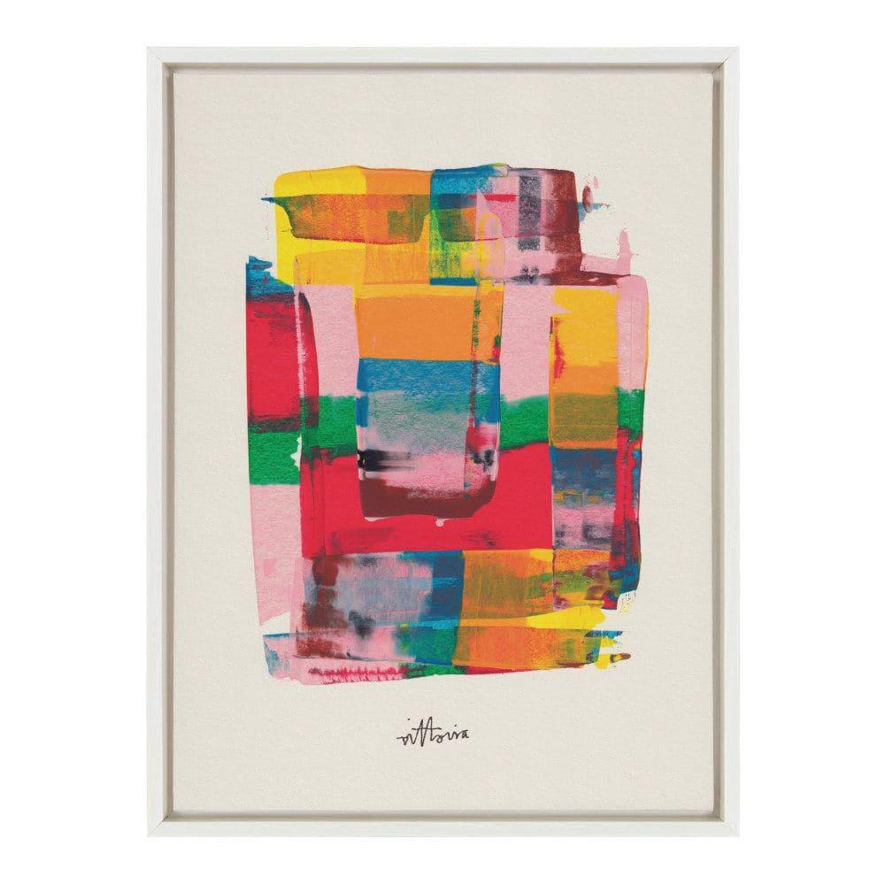 Kate and Laurel Sylvie Embrace The Excess Framed Canvas Wall Art by Amber Vittoria, 18x24 White, Modern Abstract Colorful Geometric Art for Wall Decor