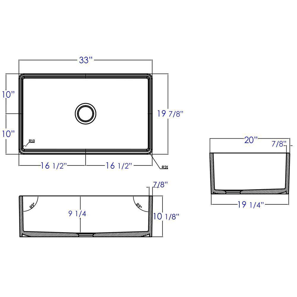 Alfi Brand 34.8'' L Farmhouse / Apron Single Bowl Fireclay Kitchen Sink AB533-W