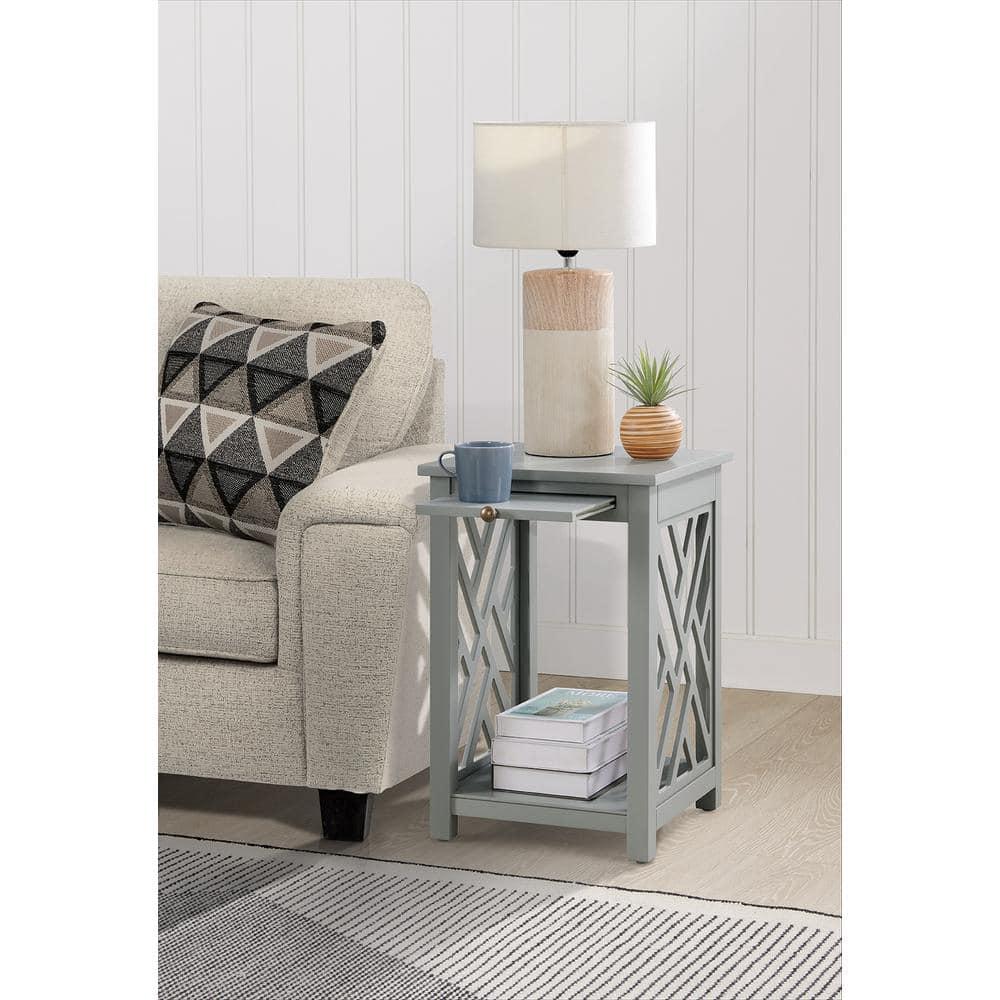 Alaterre Furniture Coventry Wood End Table with Tray Shelf and Bottom Shelf, Gray