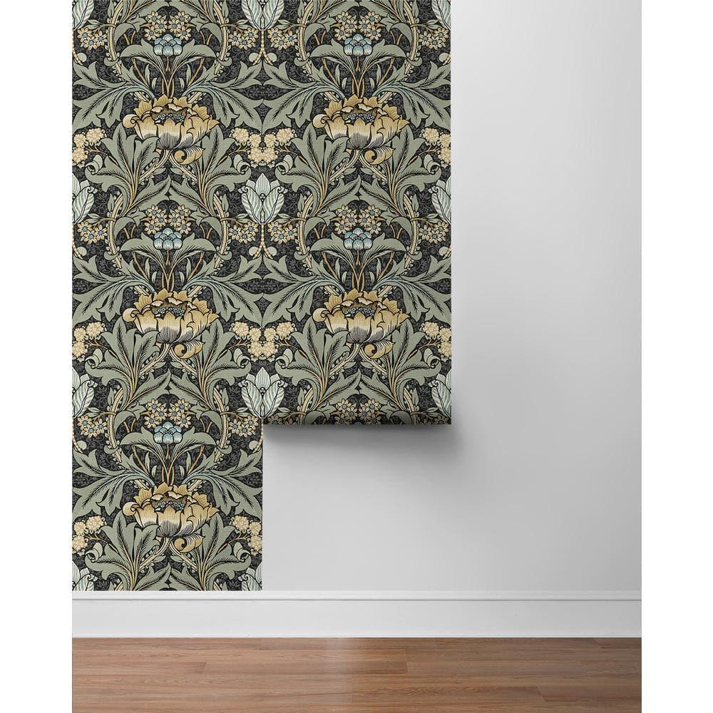Seabrook Designs  Acanthus Floral Prepasted Wallpaper 20.5 in. W x 33 ft. L - Charcoal & Goldenrod