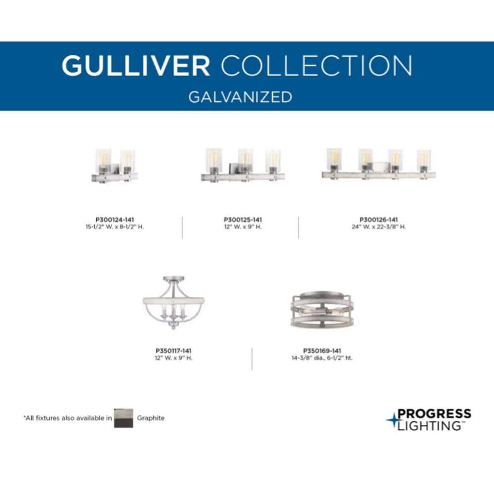 Progress Lighting Gulliver 2-Light Flush Mount Ceiling Light, Galvanized Finish, Open-Cage Design