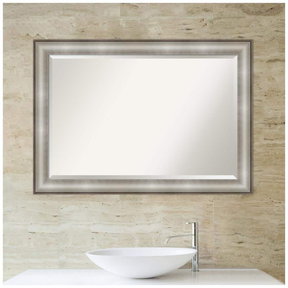 Amanti Art Beveled Bathroom Wall Mirror - Imperial Frame Imperial Silver Outer Size: 41 x 29 in Silver