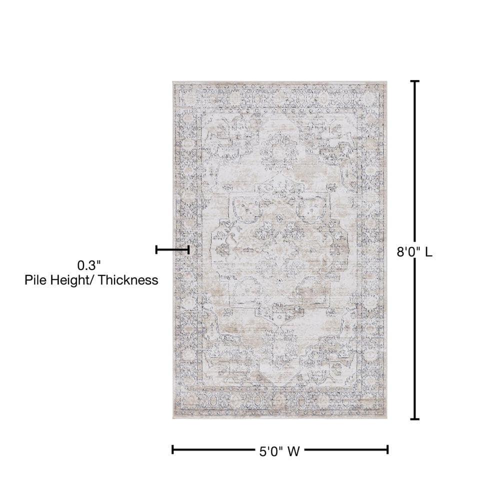Unique Loom Portland Collection Area Rug - Canby (5' 3" x 8' Rectangle Ivory/Beige)