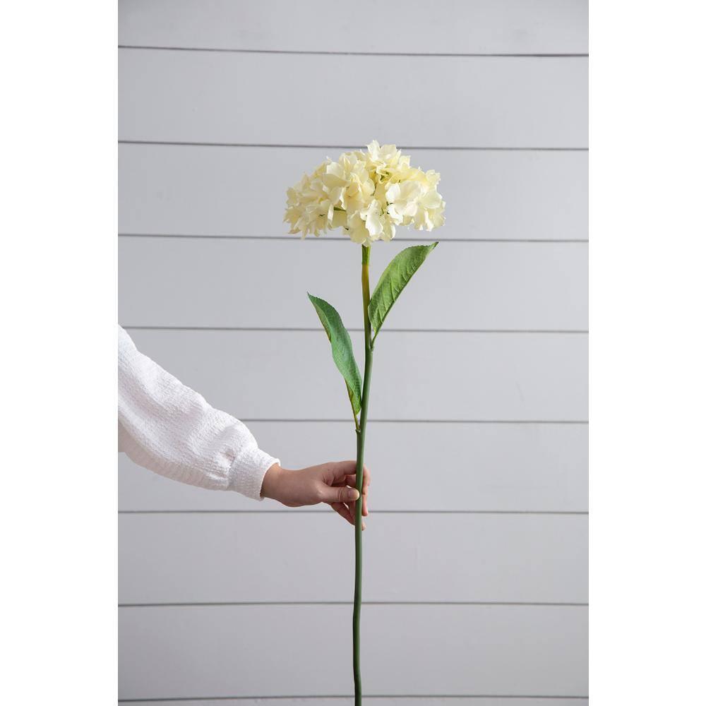 34" Almost-Real Hydrangea with Leaves - Set of 12 - Cream (Set of 12)