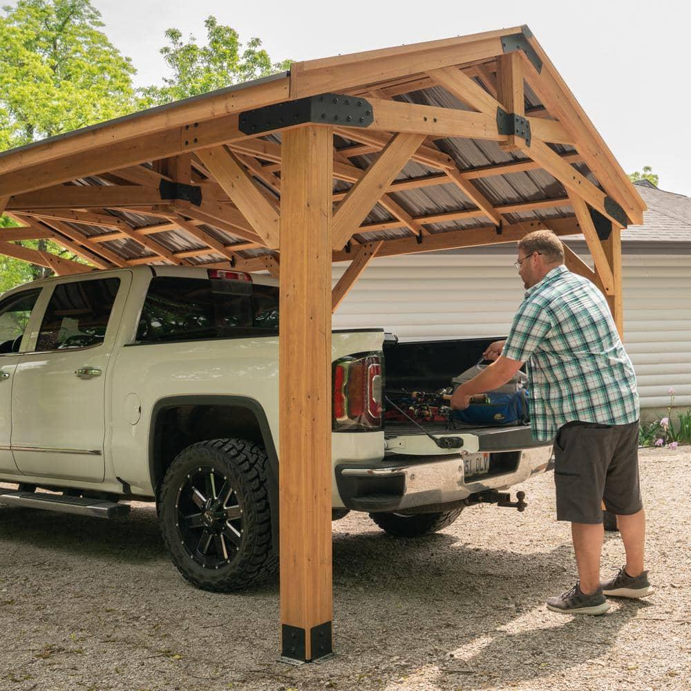 Backyard Discovery Norwood 24' x 12' Cedar Wood Gazebo, Galvanized Steel Roof, PowerPort
