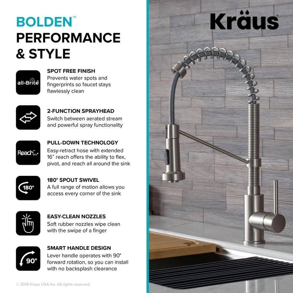 KRAUS Bolden Commercial Style 2-Function Single Handle Pull Down Kitchen Faucet with Soap Dispenser