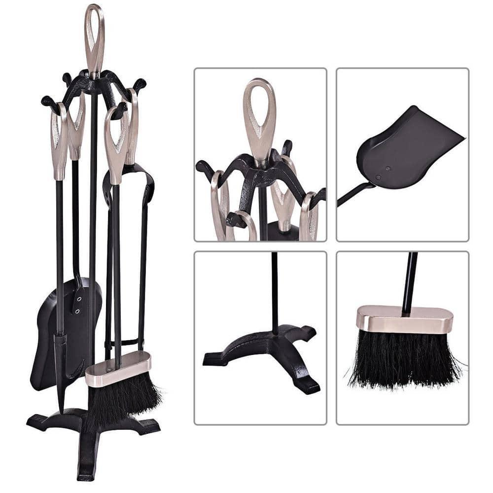 Kadyn Fireplace Accessories Set,Fireplace Tools,Fireplace Toolset,5 Pieces Rustic Heavy Duty Compact Wrought Iron Fireplace Tools Set