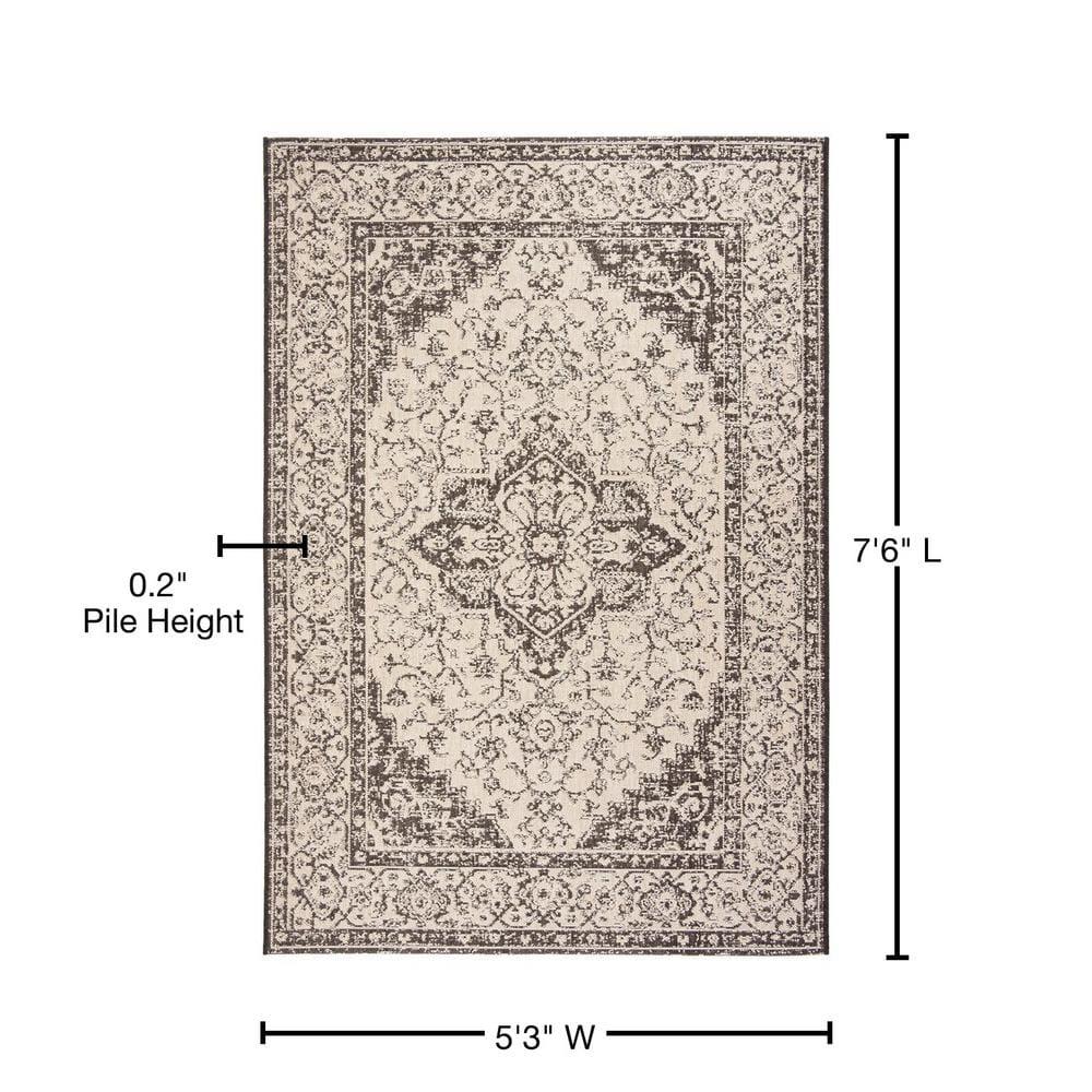 Safavieh Beach House Mai Traditional Outdoor Area Rug, Cream/Brown, 5'3" x 7'6"