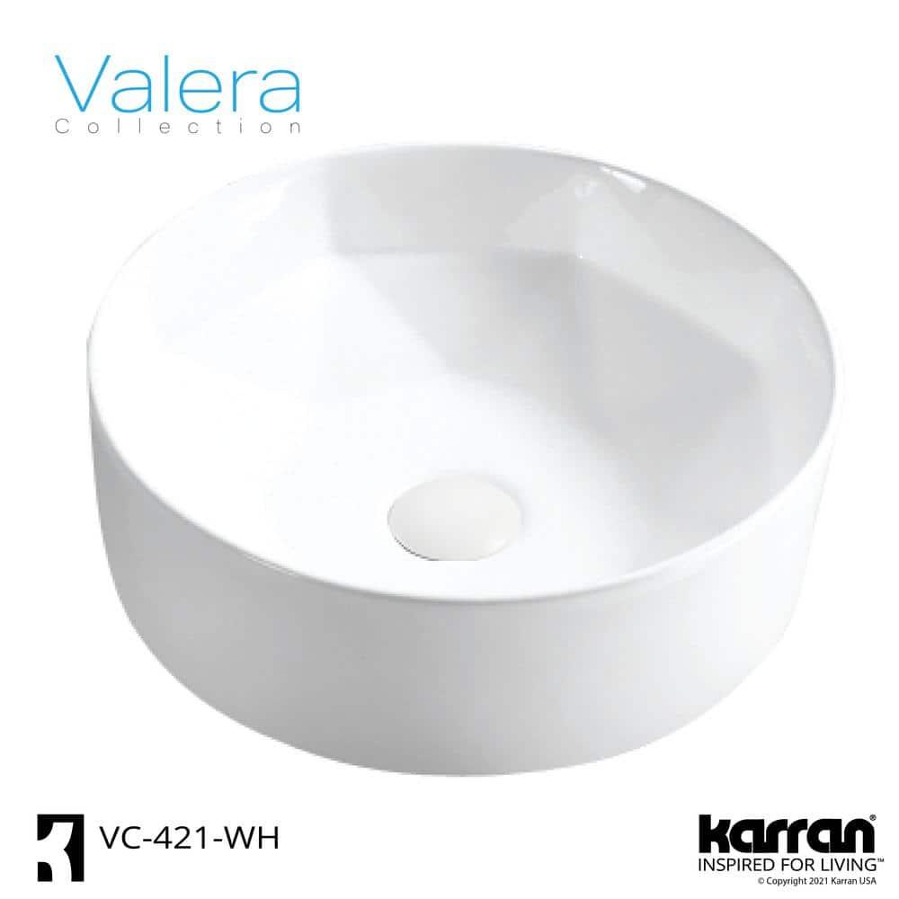 Karran VC-421-WH Karran Valera 16 In. Vitreous China Round Vessel Bathroom Sink