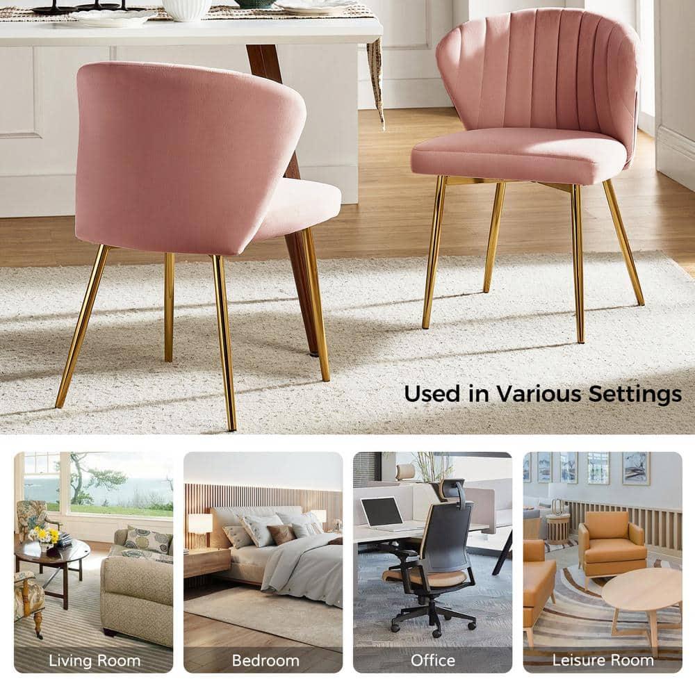 Wingback Pink Dining Chair Small Velvet Makeup Vanity Chair Metal Legs Home Bedroom