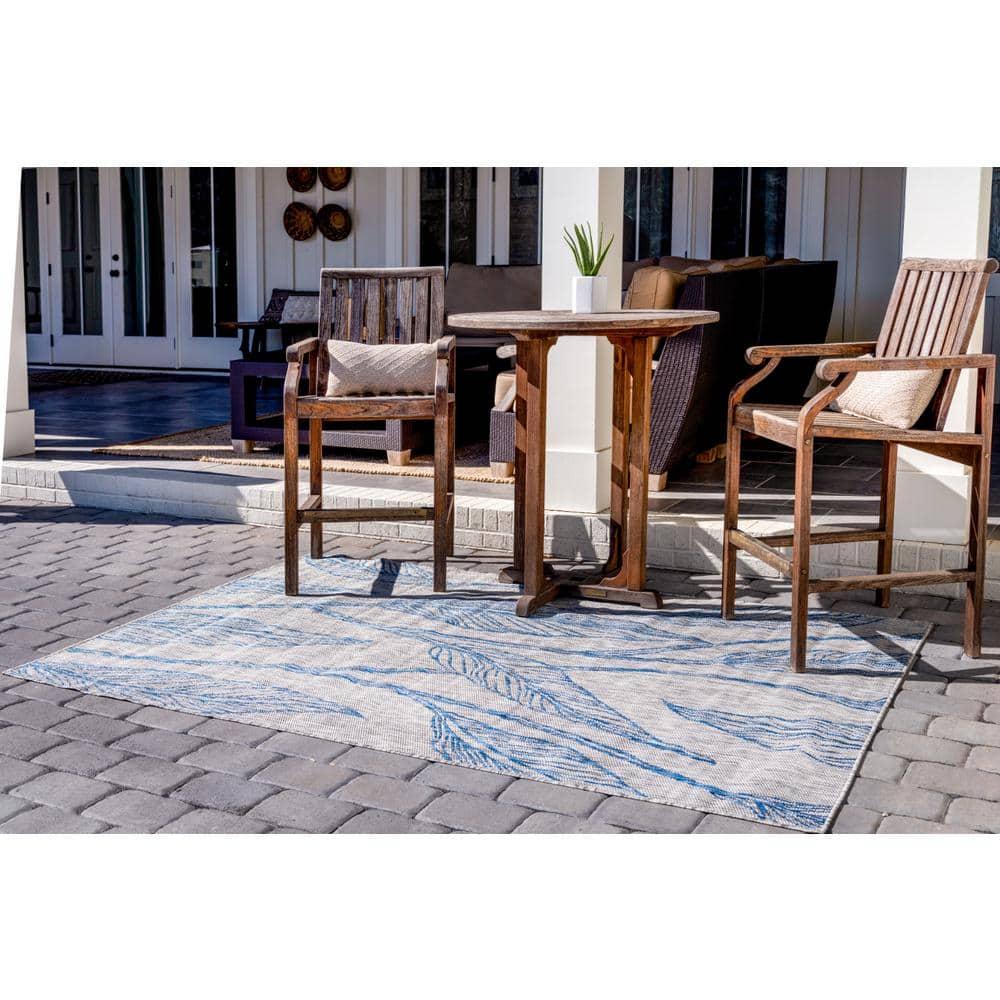 Unique Loom 4' 1 x 6' 1 Rectangle Indoor/Outdoor Botanical Light Gray Area Rug