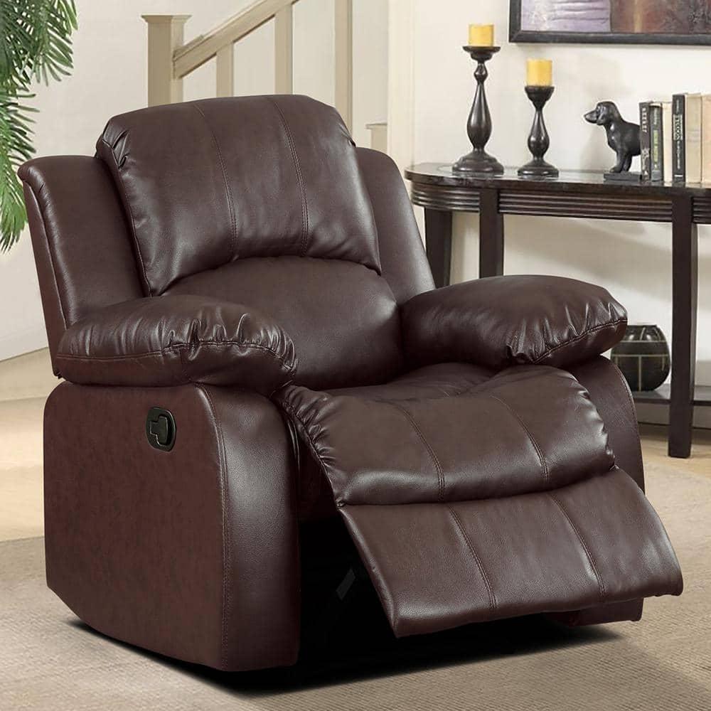 Lexicon Cranley Traditional Faux Leather Reclining Chair in Brown