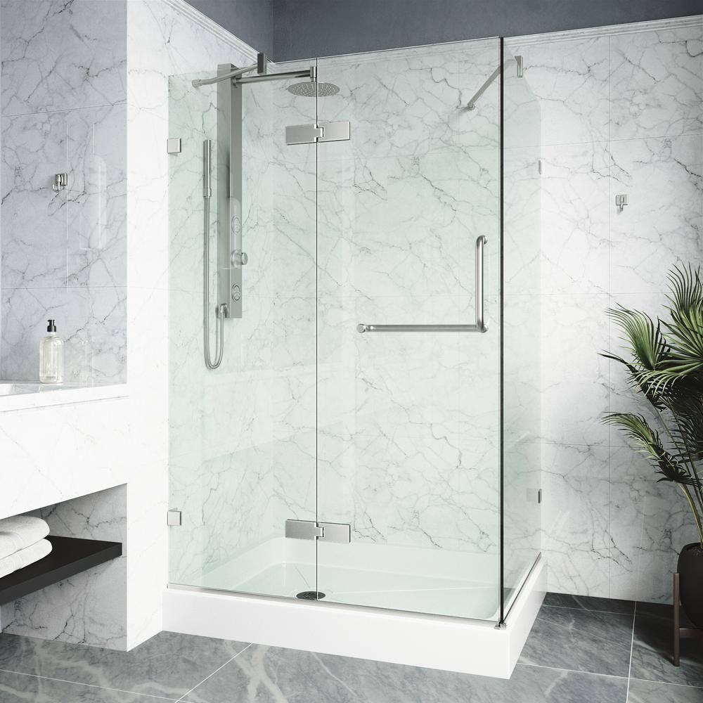 VIGO Monteray 48" W x 32" D x 79" H Hinged Frameless Shower Enclosure with 3/8 Clear Glass & Base VG6011BNCL48WL