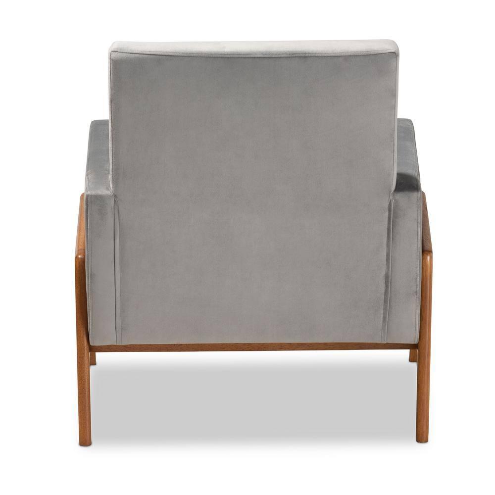 Perris Mid-Century Modern Velvet Fabric Upholstered Wood Lounge Chair Gray - Baxton Studio: Comfy Seating for Living Space