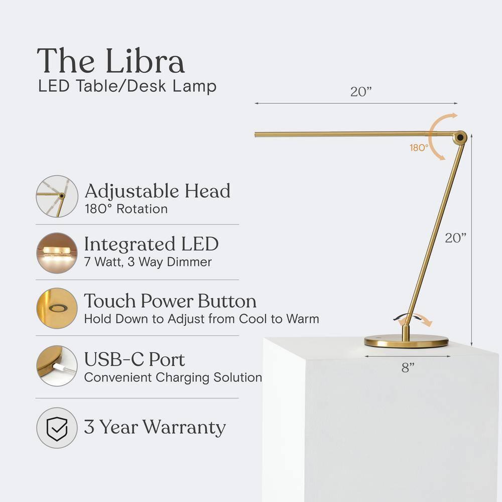 Brightech Libra 39 in. Dimmable LED Industrial Desk Lamp with USB-C Port and Adjustable Lamp Head & Reviews | Wayfair