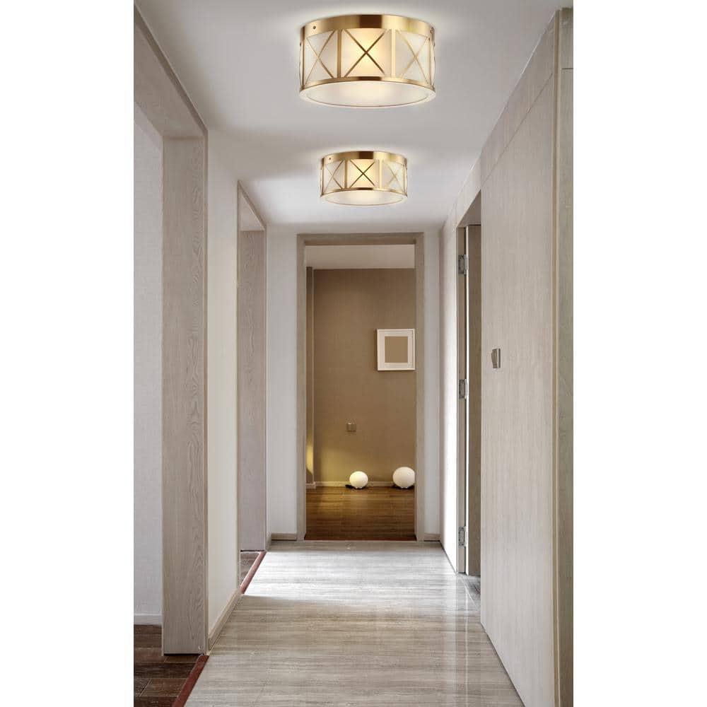 Cadence 13" Drum Metal/Glass Flush Mount, Brass Gold