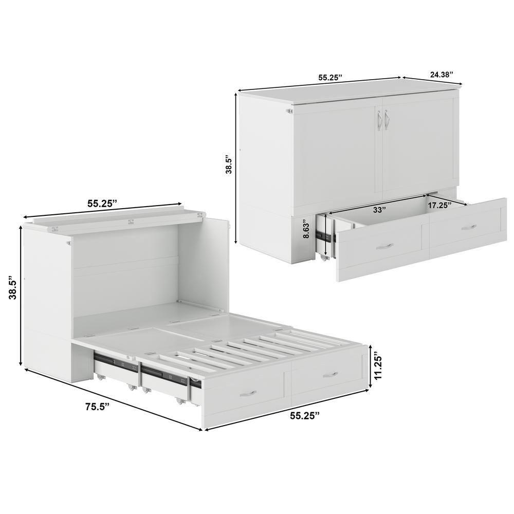 AFI Hamilton Full Solid Wood Murphy Bed Chest with Built-In Charger in White
