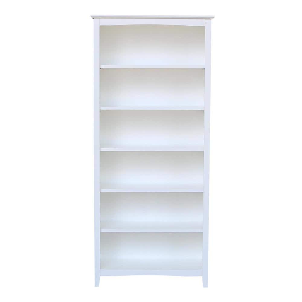 72" Shaker Bookshelf White - International Concepts: Solid Wood, 5 Fixed & Adjustable Shelves