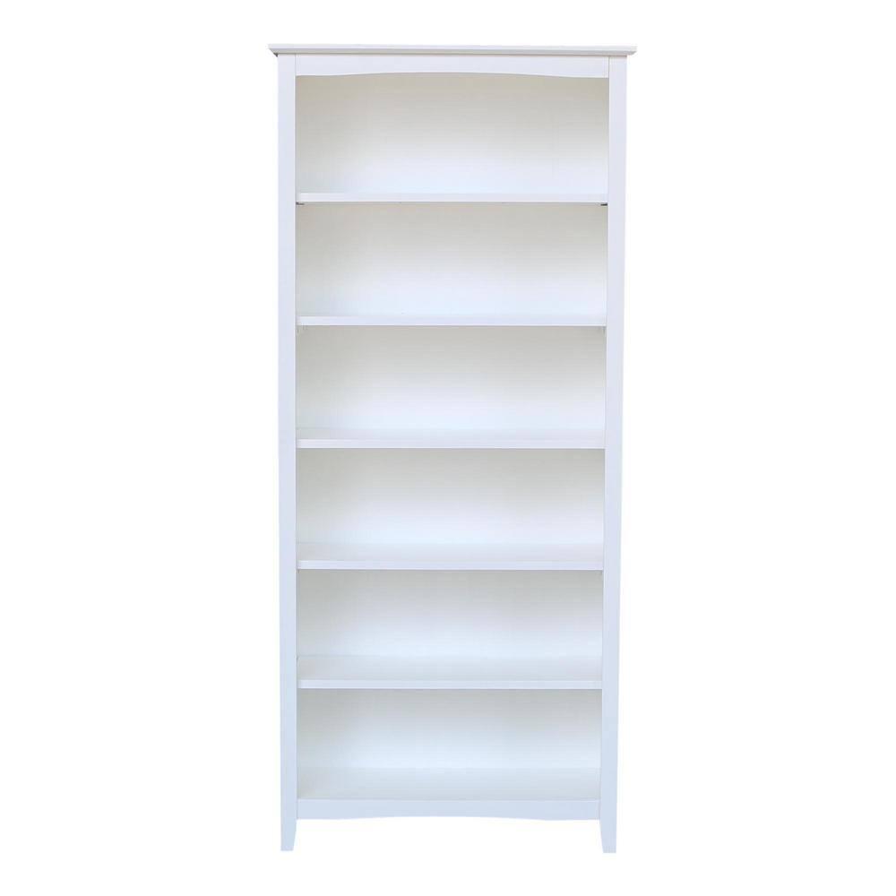 72" Shaker Bookshelf White - International Concepts: Solid Wood, 5 Fixed & Adjustable Shelves