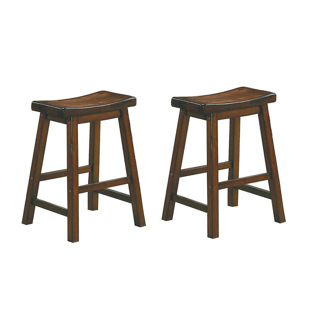 Cherry Wood Backless Saddle Style Counter Stools, Set of 2