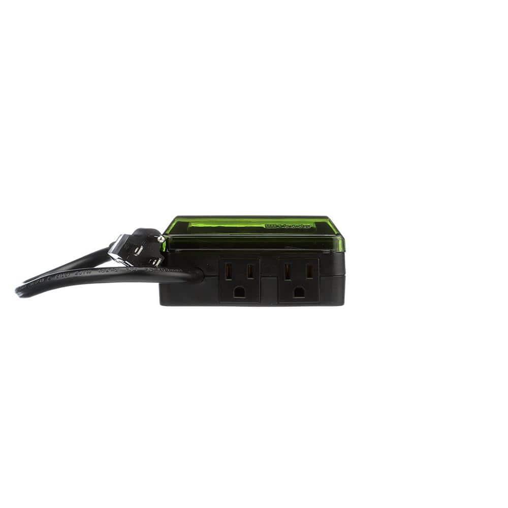 Woods 50015WD Outdoor 7-Day Heavy Duty Digital Plug-in Timer, 2 Grounded Outlets, Weatherproof, Perfect for Automating Holiday/Christmas Lights, Energy Saving Precision Programming, Black & Green