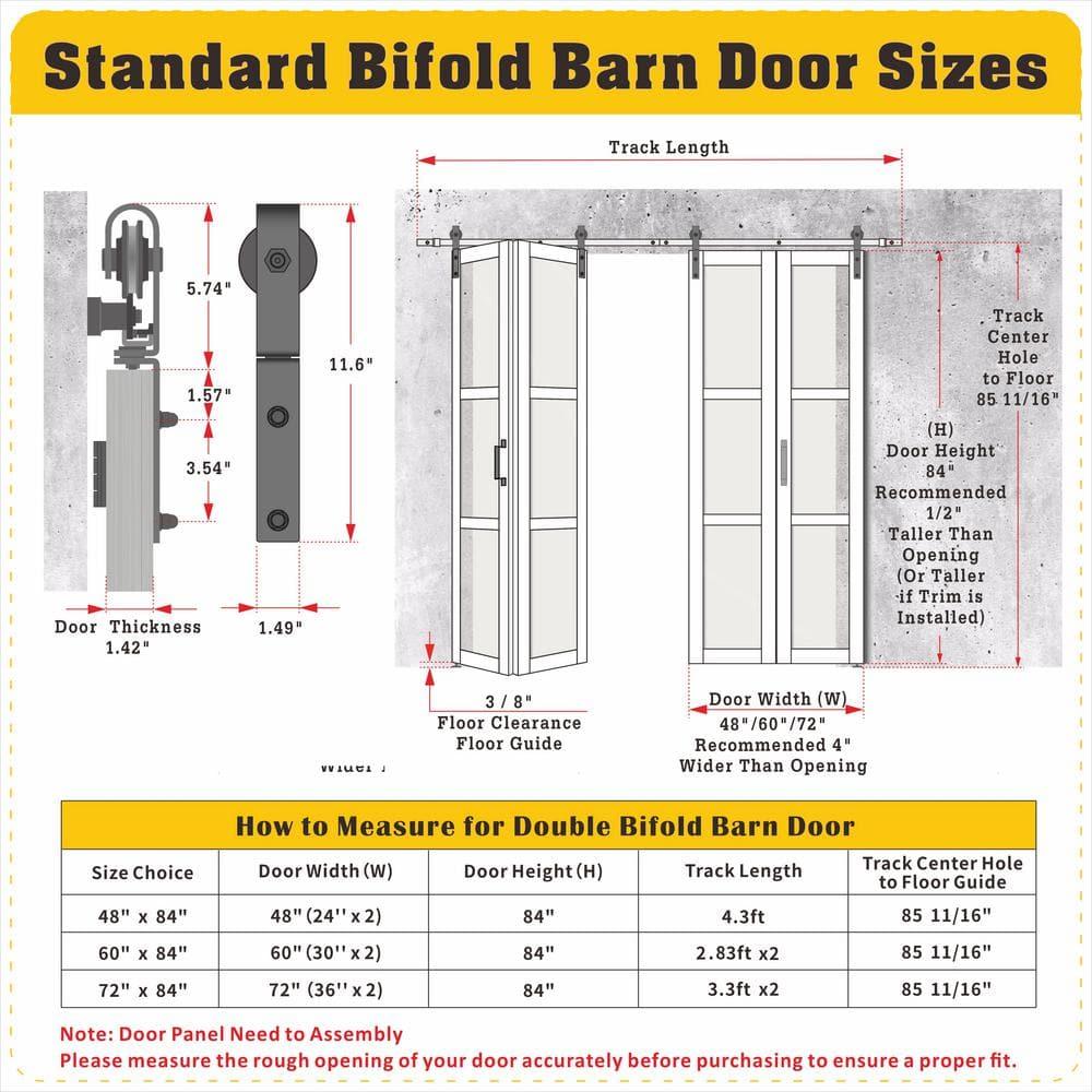 48"（24" x2） x 84" Bi-Folding Barn Door, 6-Panel with Sliding Hardware Kit Set, Pre-drilled Closet Door Slab, 4.3FT Track for 4 Finished Doors, MDF, White