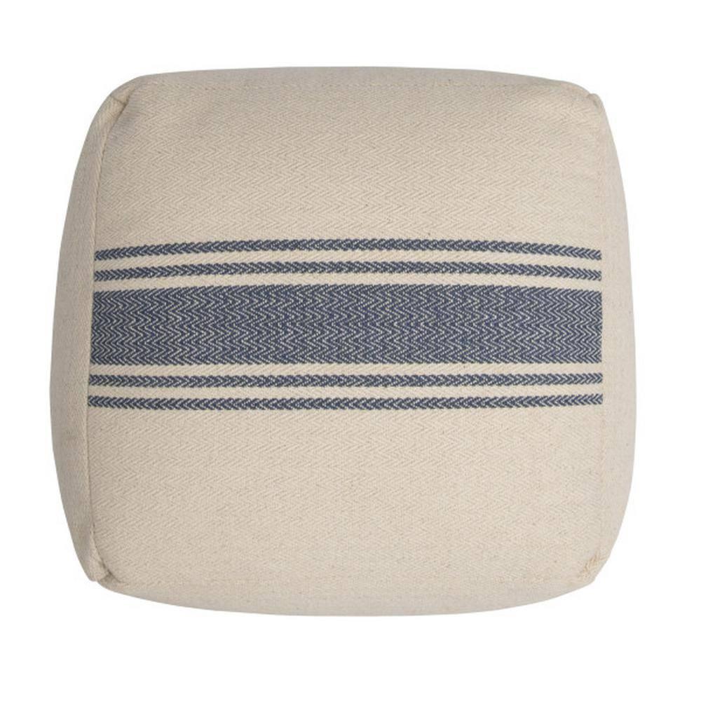 Creative Co-Op Striped Square Canvas Pouf, Blue