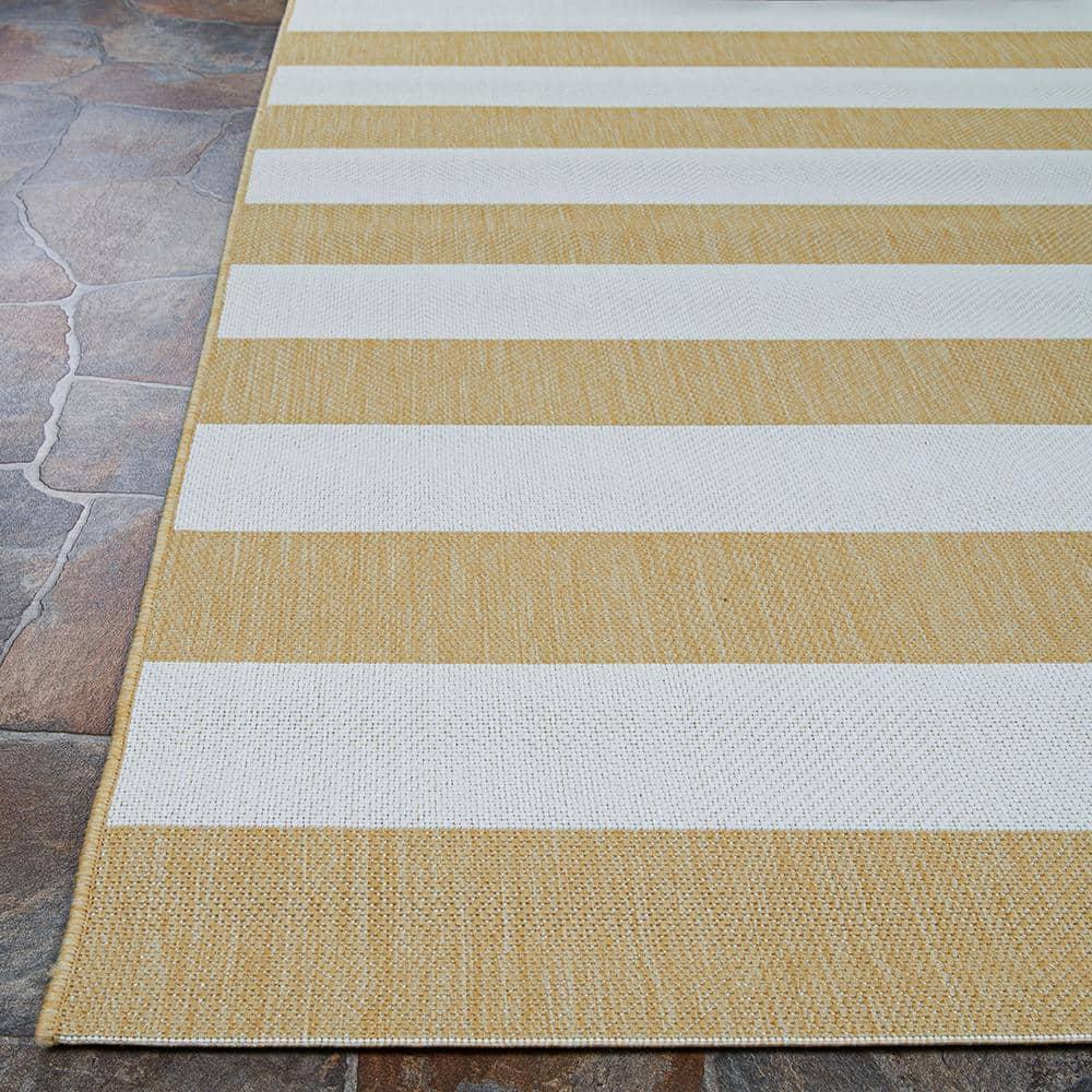 Couristan Afuera Yacht Club 2' x 3'7" Butterscotch and Ivory Stripe Outdoor Rectangle Rug