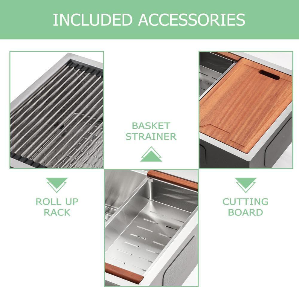 Sarlai S-LTS3022A1 30" L x 22" W Drop-In Workstation Single Bowl Stainless Steel Kitchen Sink