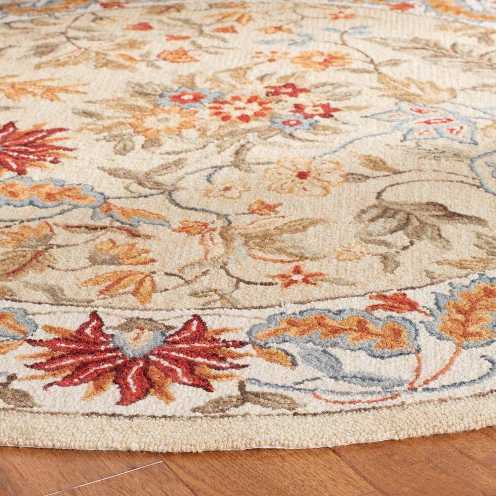 SAFAVIEH Chelsea Alaia Floral Wool Area Rug, Ivory, 3' x 3' Round