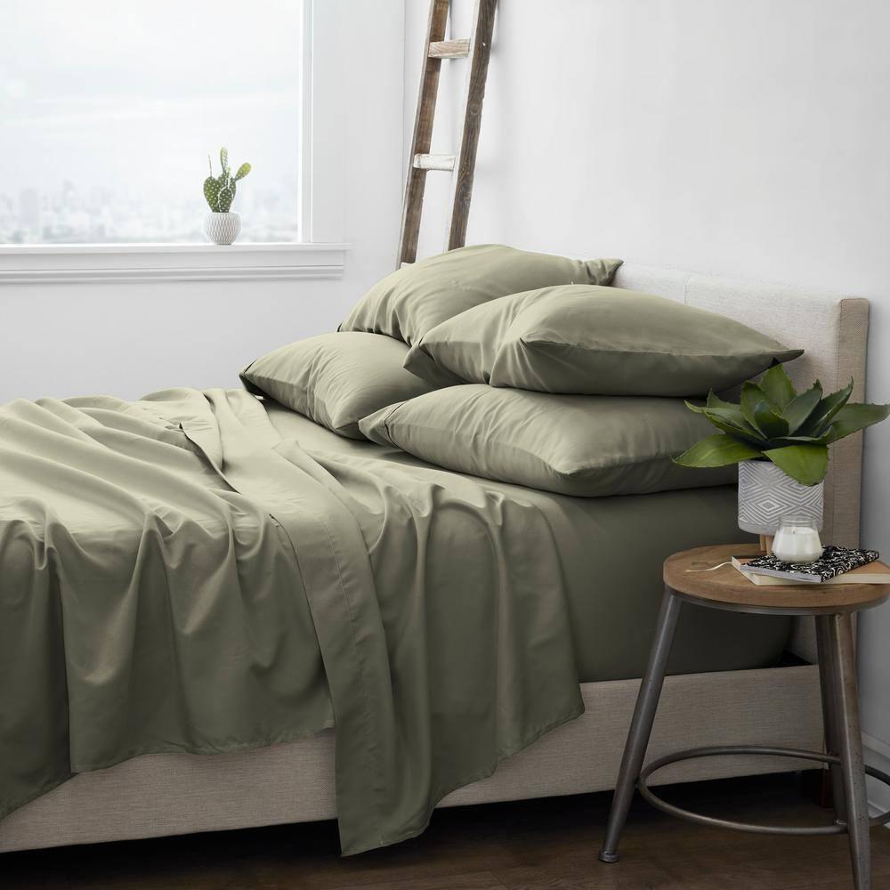 Noble Linens 6 Piece Sage Solid Microfiber Bed Sheet Set For Full Size Bedding