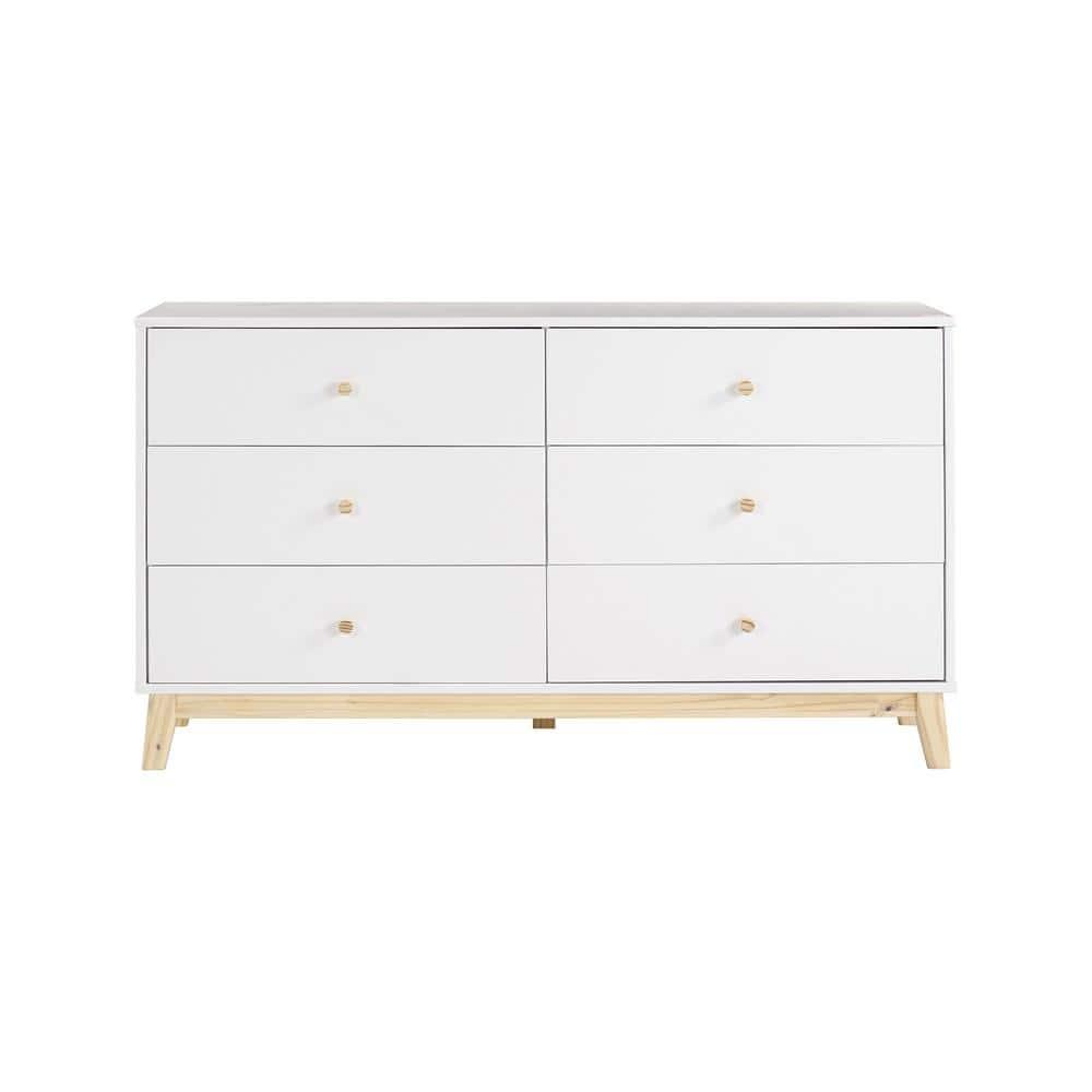 Alaterre Furniture MOD 60 in. Wood 6-Drawer Double Dresser, White, Bedroom Storage Furniture, Metal Drawers Glides, Wooden Drawer Knobs, Kids or Adults Rooms