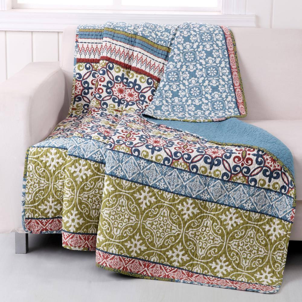 Greenland Home Fashions 50"x60" Shangri-La Throw Blanket: Quilted Abstract Cotton, Woven, Multicolored, All Ages