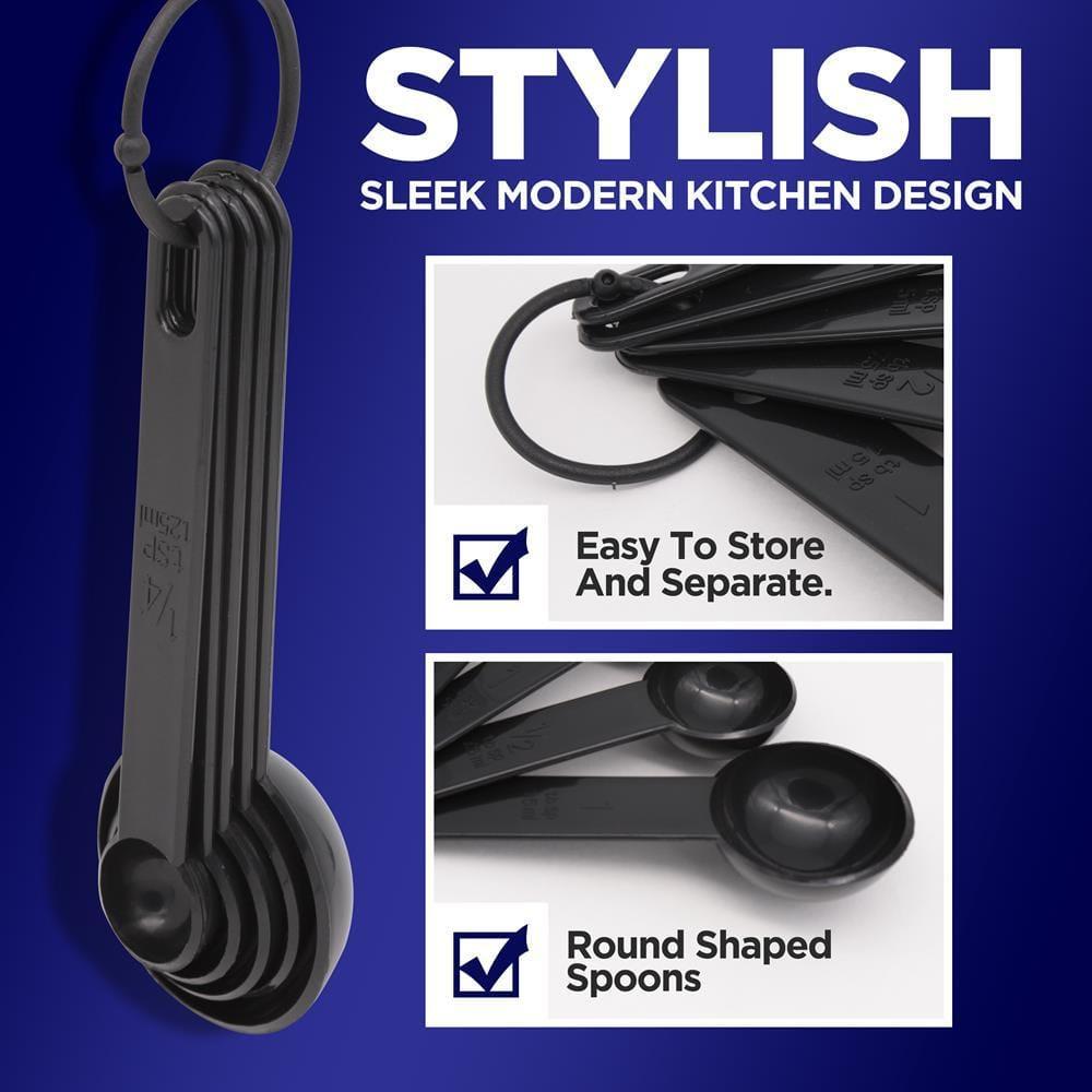 NutriChef 5-Piece Plastic Measuring Spoons Set - Heavy Duty Round Shaped Classic Kitchen Measuring Spoon for Dry or Liquid Ingredients