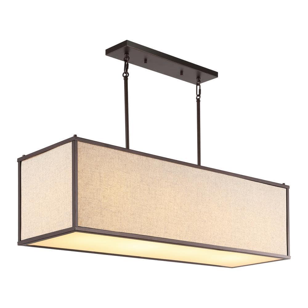 JONATHAN Y JYL1312A Cole 42" 4-Light Rectangular Linen Iron Linear LED Pendant, Farmhouse, Industrial, Coastal, Contemporary, Modern, Minimalist for Bedroom, Living Room, Office, Oil Rubbed Bronze