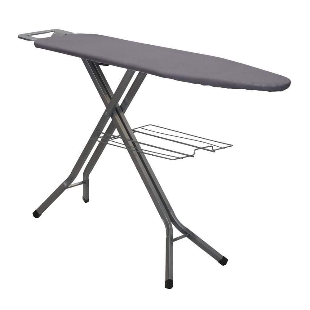 Household Essentials Ironing Center Mesh Steel Top Silver: Full Size Adjustable Ironing Board with Non-Slip Iron Rest