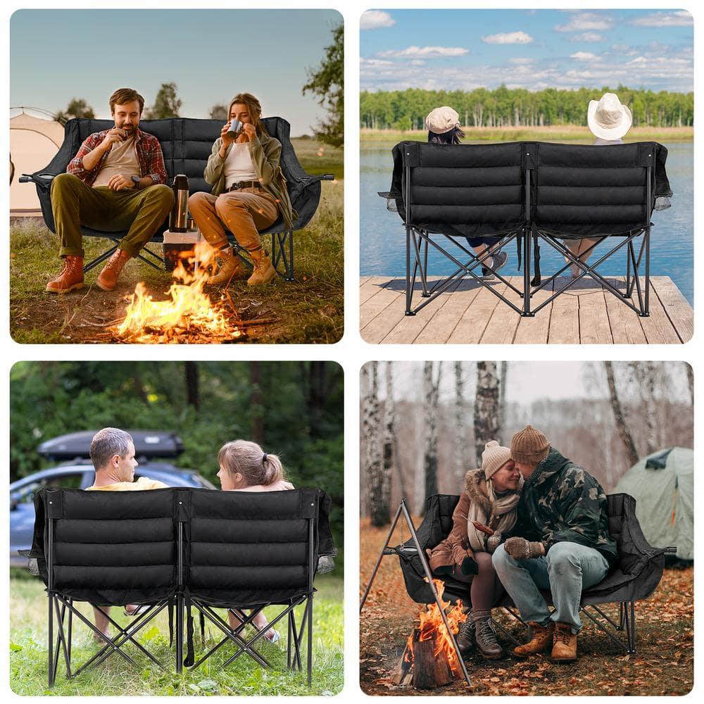 NAIZEA Double Camping Chair - Oversized Loveseat,Camping Chairs for Adults Heavy Duty,Camping Couch,Folding Chair Patio-Supports up to 600 LBS
