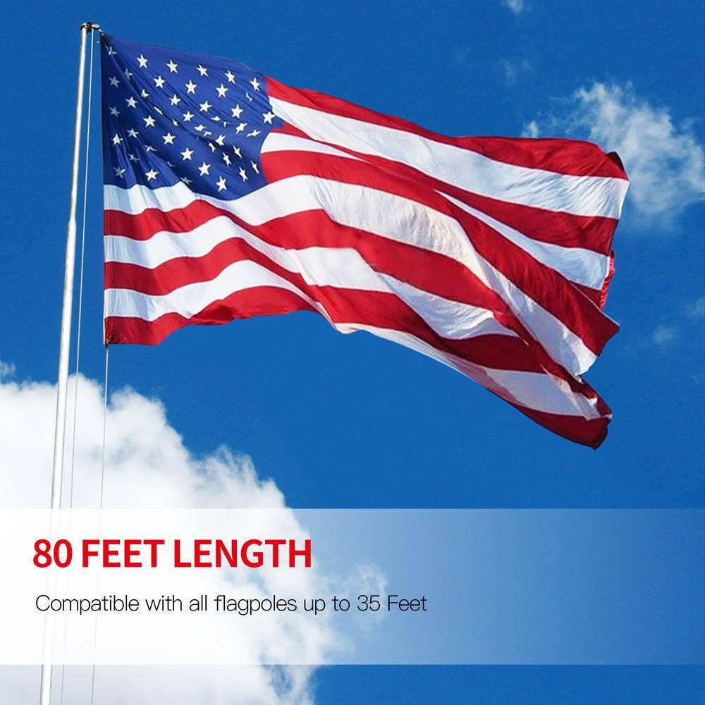 Anley 50 Ft Flag Halyard Rope (1/4 In), Suitable for Climbing, Swing, Camping Tent, Clothesline and Boats - Double Braided, Compatible with Flagpoles Up To 25 Feet (White)
