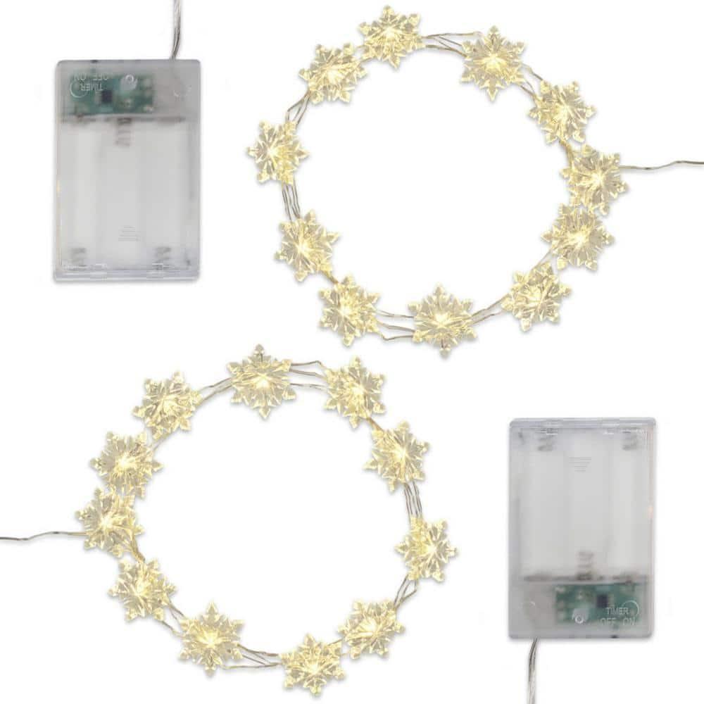 LumaBase Battery Operated LED Fairy String Lights with Snowflakes