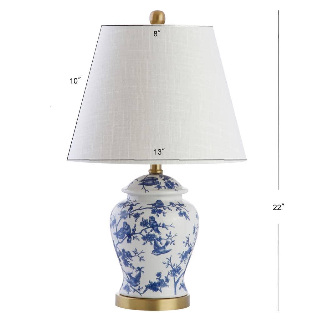 JONATHAN Y Penelope 22" French Country Cottage Ceramic/Iron Chinoiserie Ginger Jar LED Table Lamp, Navy/White