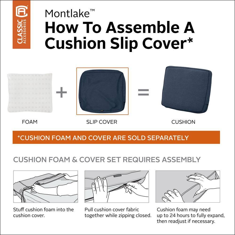 Classic Accessories Montlake FadeSafe Patio Bench/Settee Cushion Slip Cover - 3" Thick - Heavy Duty Outdoor Patio Cushion with Water Resistant Backing, Heather Indigo Blue, 54"W x 18"D x 3"T