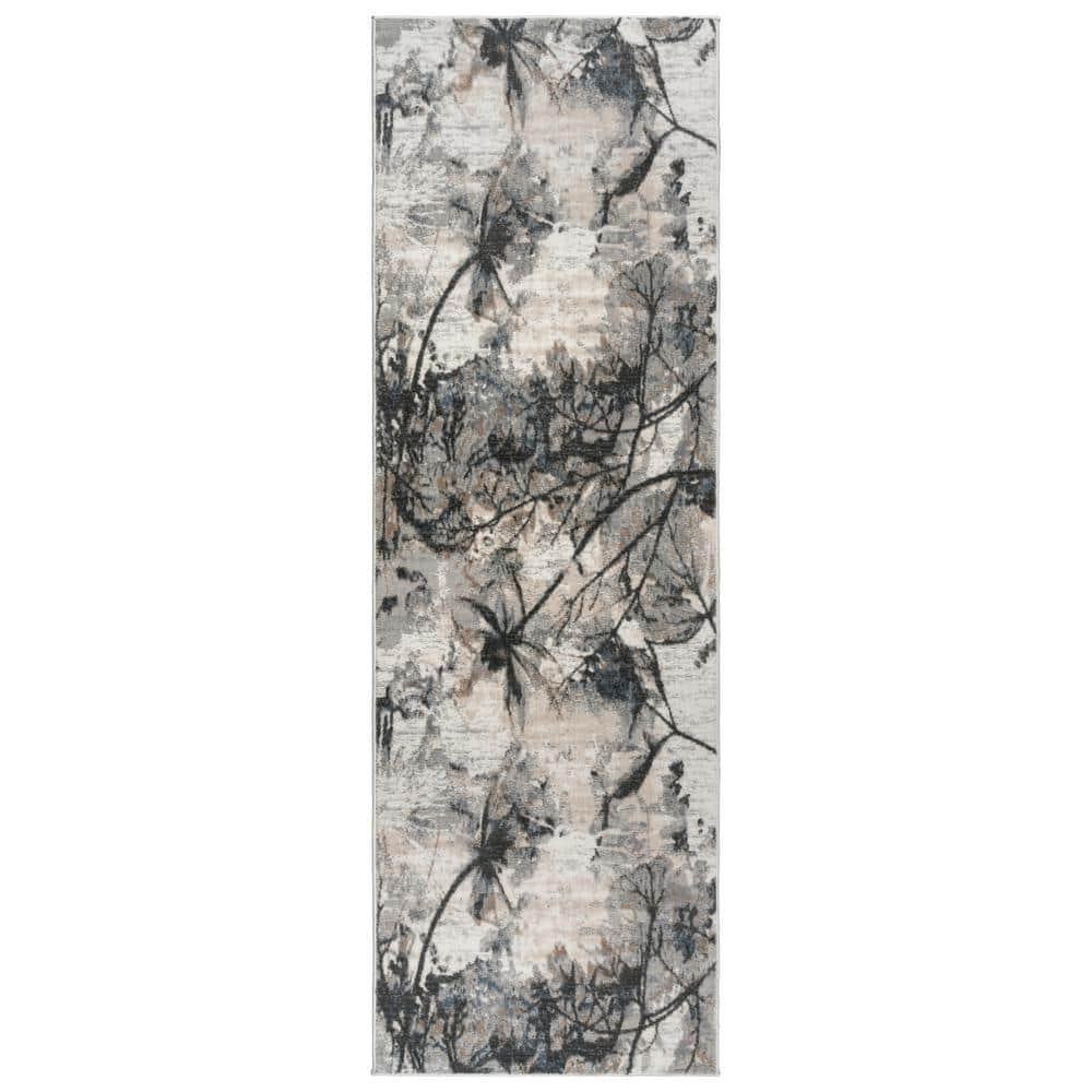 Gertmenian Gertmenian Quattro Scalia Gray/Ivory/Black Modern Abstract High-Low Area Rug