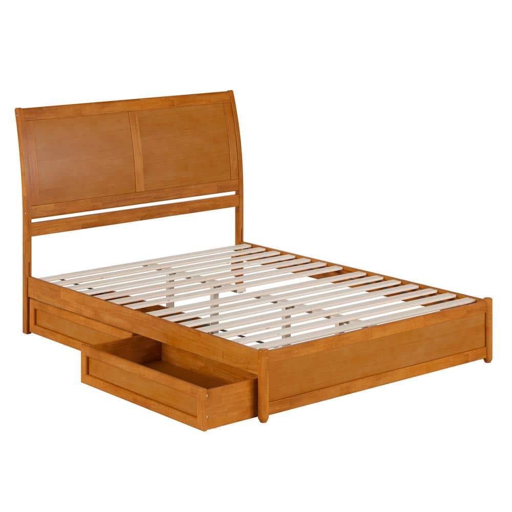 AFI, Andorra Queen Platform Bed with Panel Footboard and Storage Drawers, Light Toffee