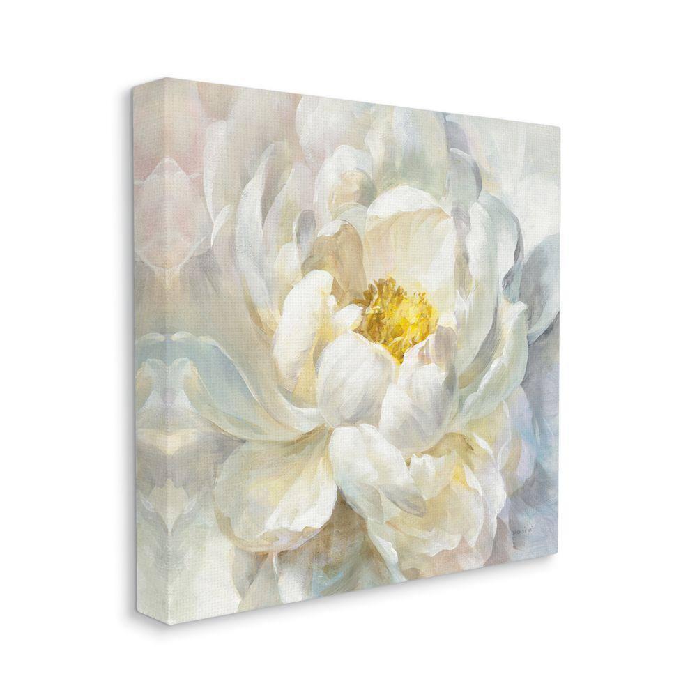 Delicate Flower Petals Soft White Yellow Painting Botanical & Floral Gallery-Wrapped Canvas Print Wall Art, 17x17