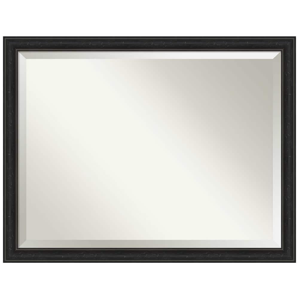 Amanti Art Beveled Bathroom Wall Mirror - Shipwreck Black Narrow Frame Outer Size: 44 x 34 in