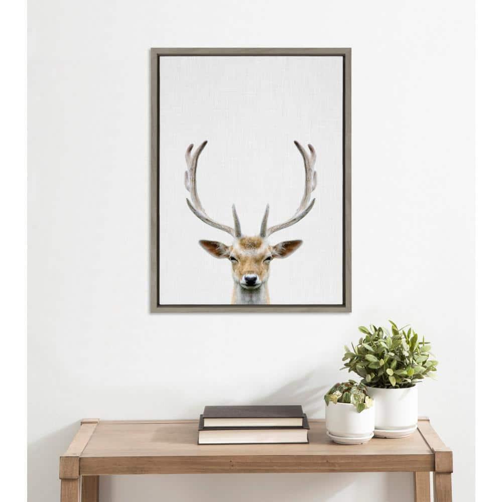 Gray Framed Deer Portrait Canvas Wall Art, 18x24