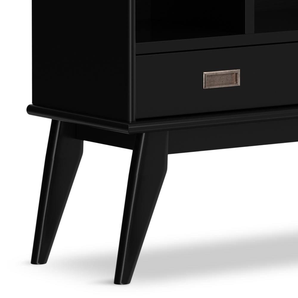 Simpli Home Draper SOLID HARDWOOD 64 inch x 35 inch Mid Century Modern Wide Bookcase and Storage Unit in Black