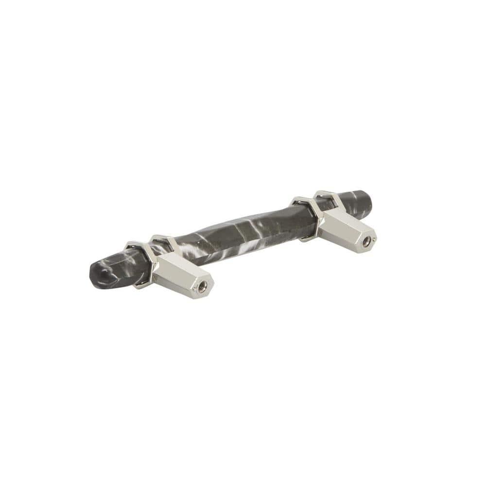 Amerock Carrione 3-3/4-in , 96mm Center to Center Marble Black/Polished Nickel Cylindrical Bar
